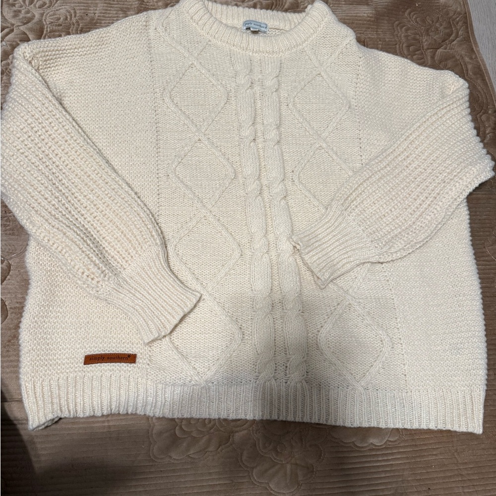 Simply Southern Cream Cable Knit Sweater